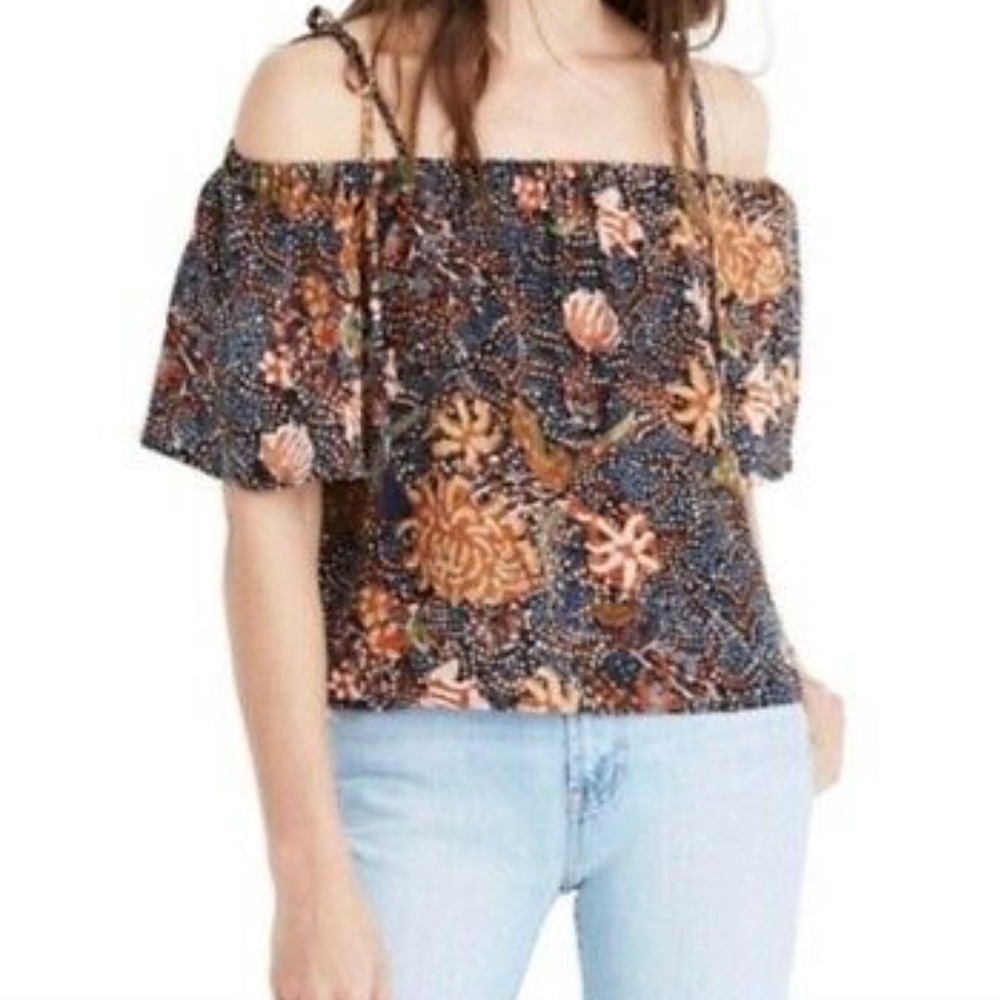 Madewell cold shoulder silk peasant blouse sz XS